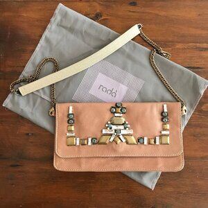 Radà jeweled pink leather clutch with removable strap